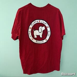 Puppy Love Rescue Short Sleeve Shirt Size XL Two Sided Red Heather